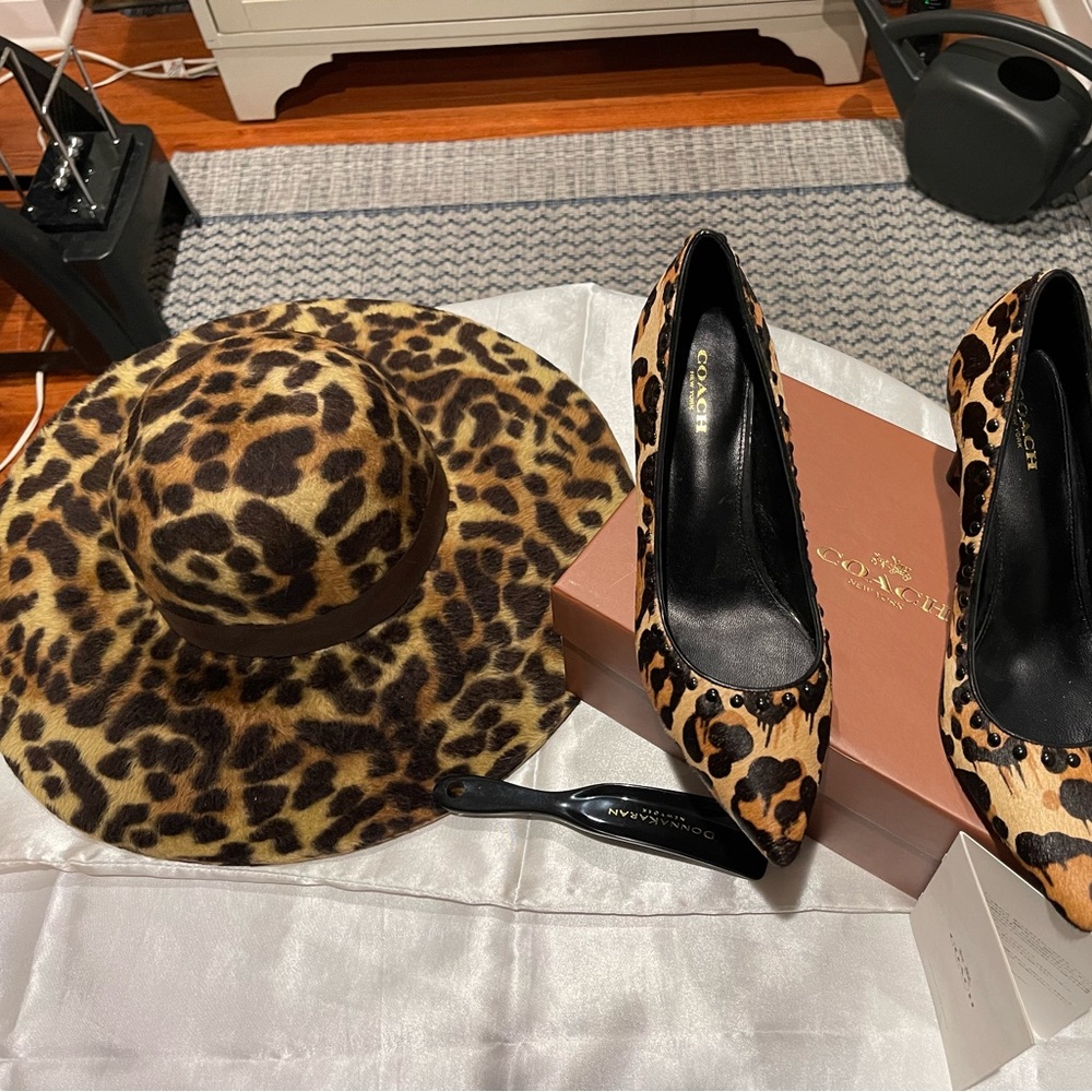 Coach Leopardskin Shoes - 8/8.5 - New Condition. A leopard print Hat- S -New. - Picture 1 of 3